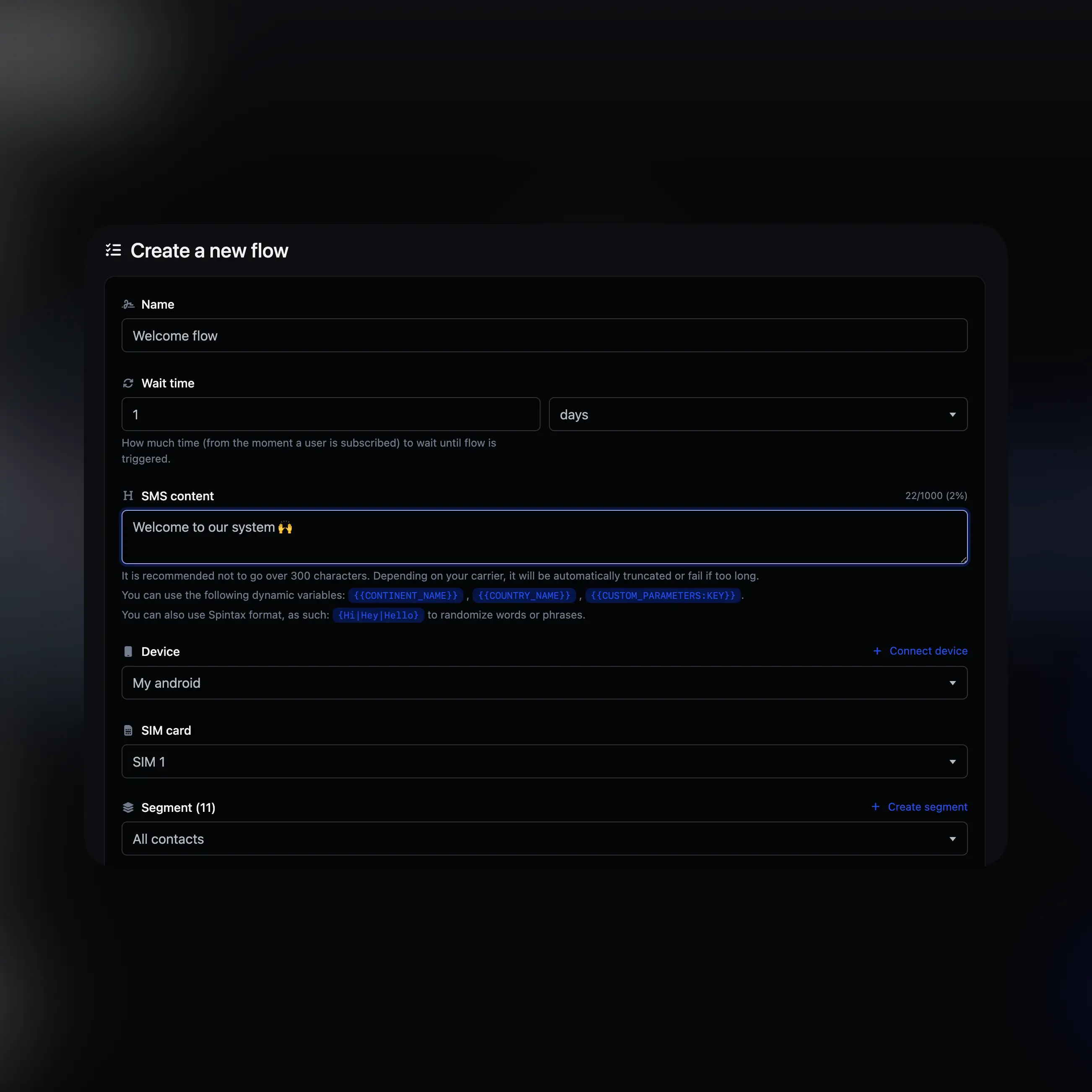 Screenshot of the app flows management page